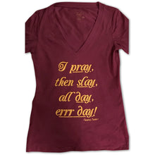 Pray Then Slay Women's Deep V-Neck Fitted Tee